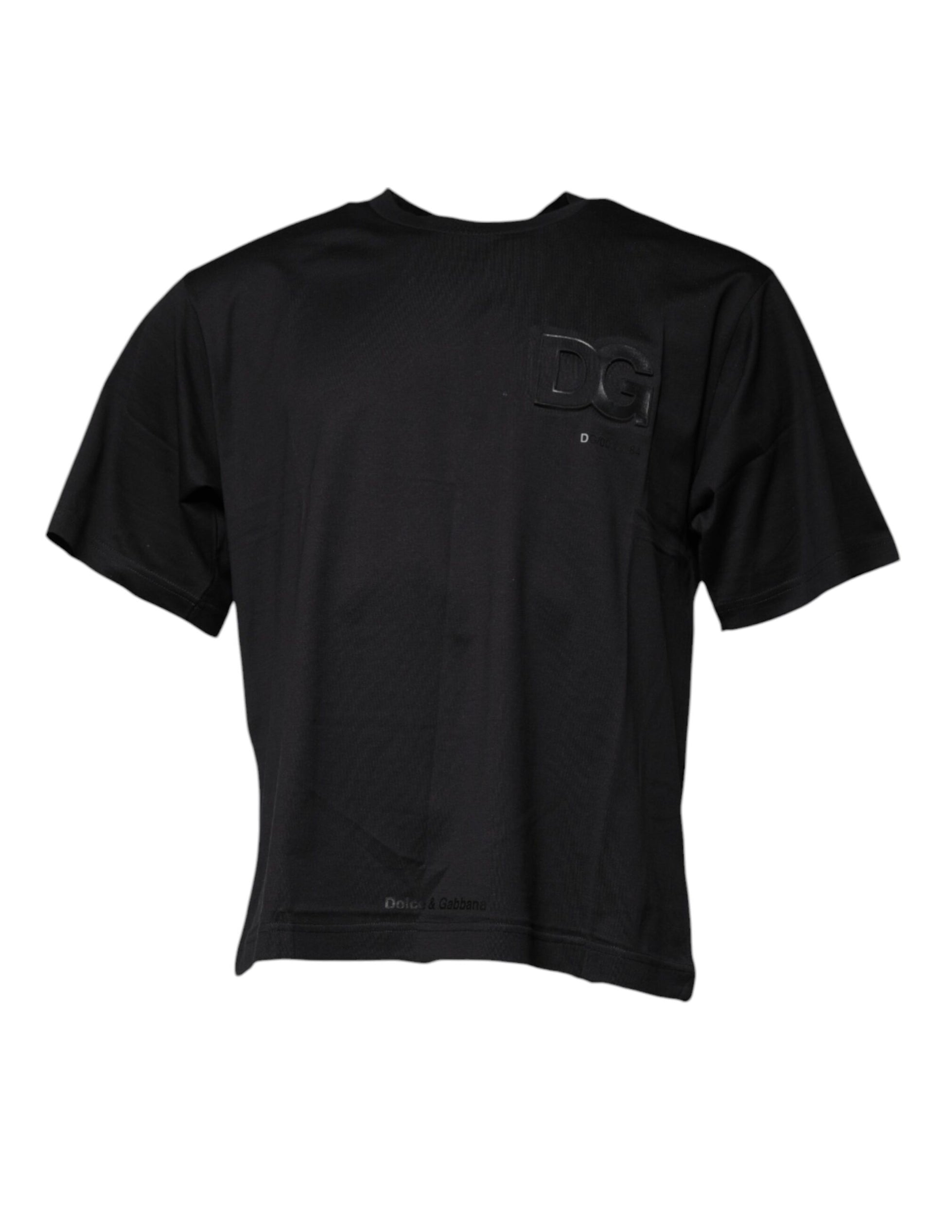 Schwarzes Baumwoll-T-Shirt mit Rundhalsausschnitt und DG-Logo-Print