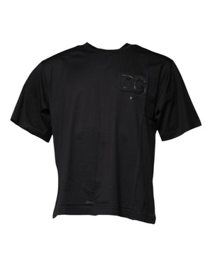 Schwarzes Baumwoll-T-Shirt mit Rundhalsausschnitt und DG-Logo-Print