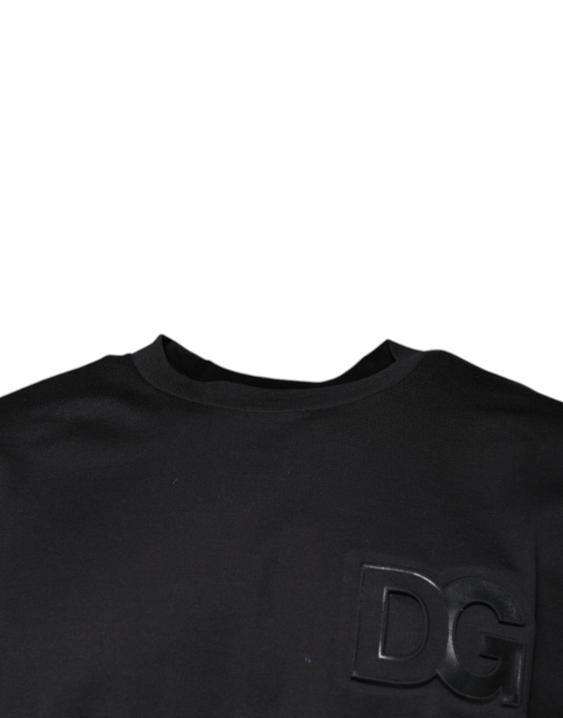 Schwarzes Baumwoll-T-Shirt mit Rundhalsausschnitt und DG-Logo-Print