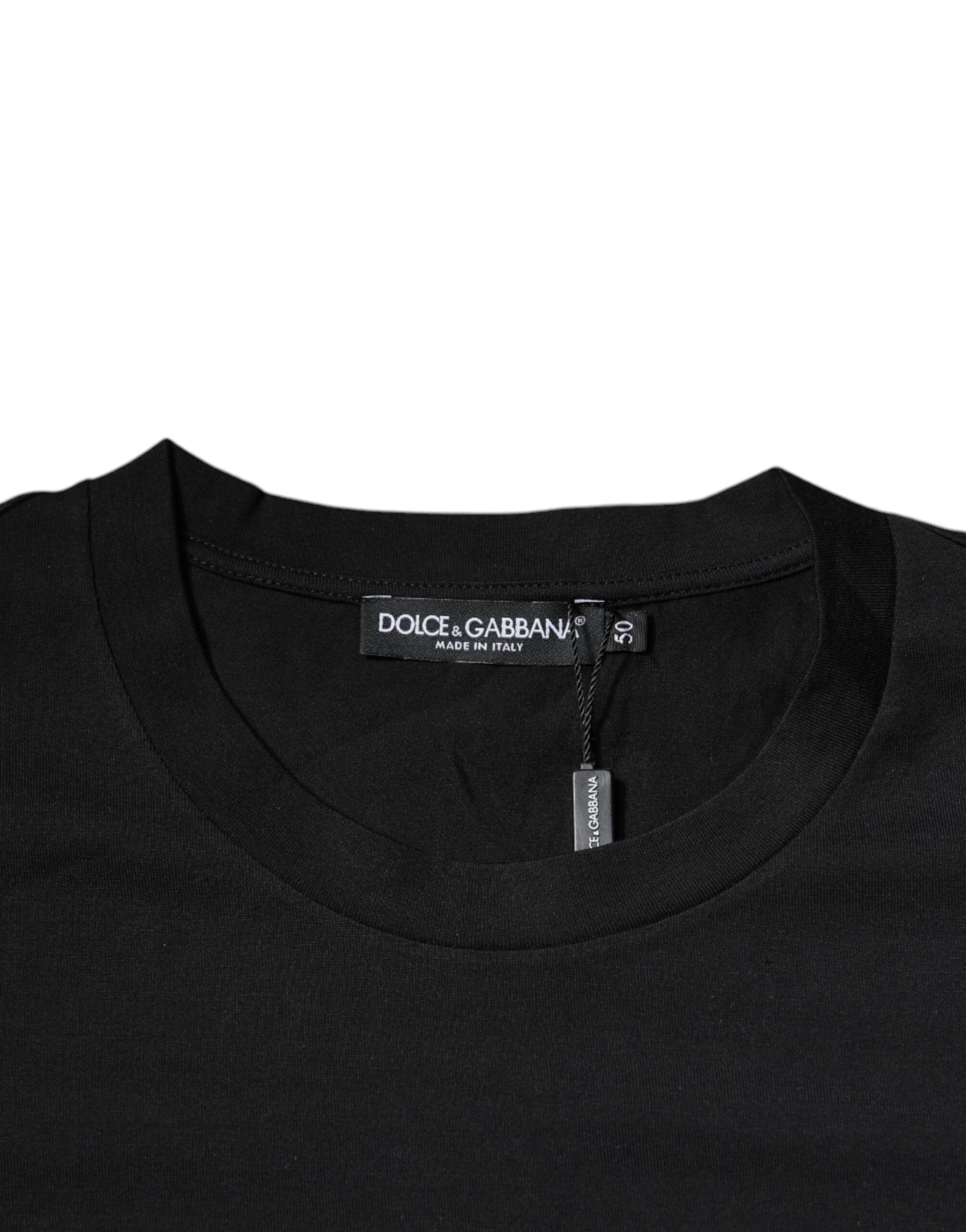 Schwarzes Baumwoll-T-Shirt mit Rundhalsausschnitt und DG-Logo-Print