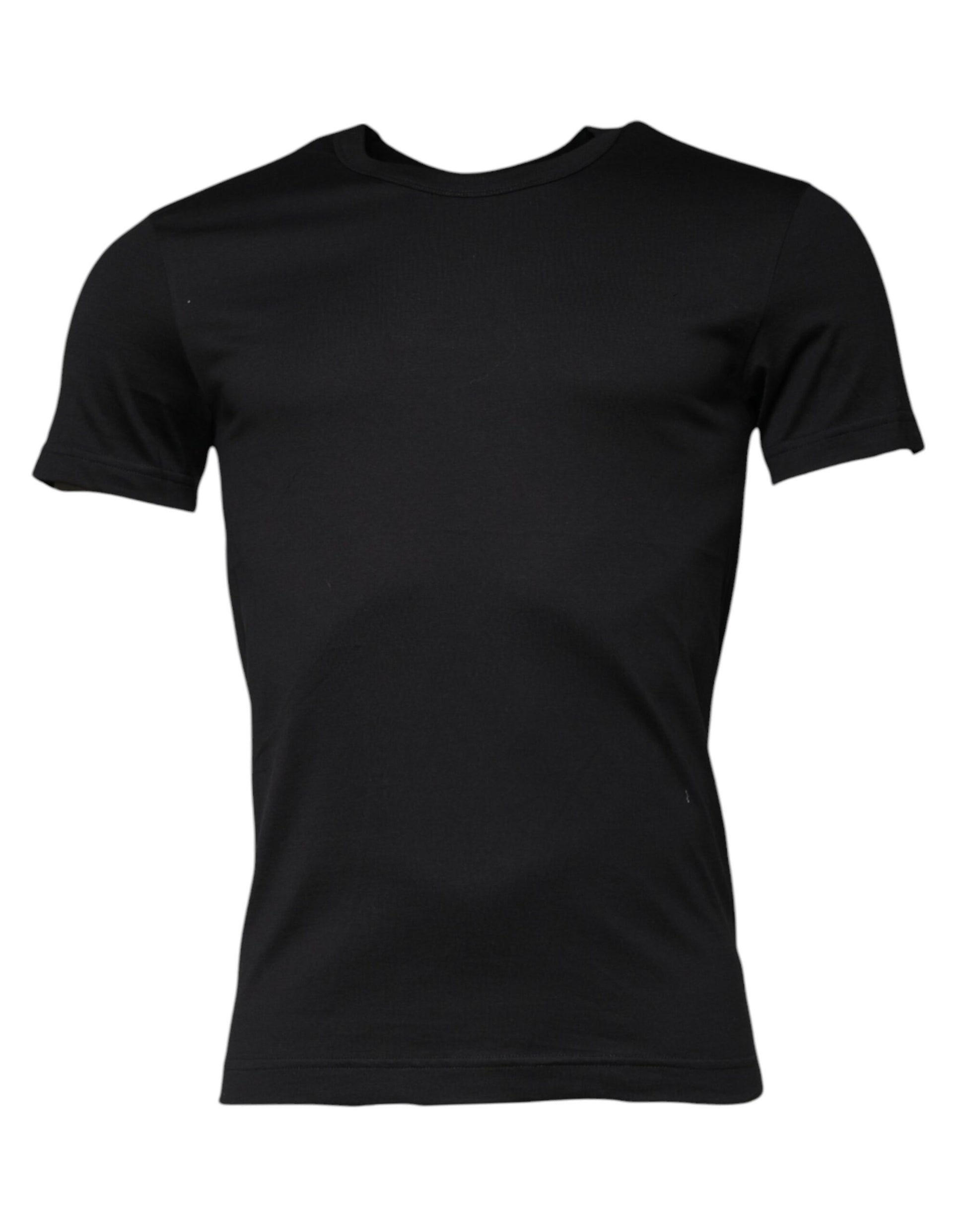 Schwarzes T-Shirt aus Baumwolle mit Rundhalsausschnitt und kurzen Ärmeln