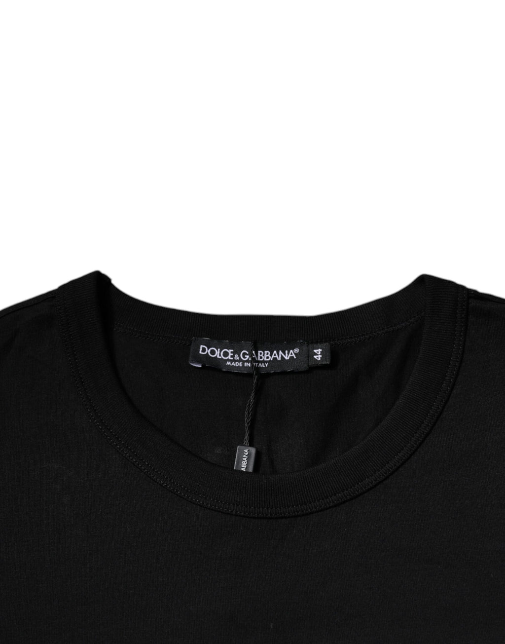 Schwarzes T-Shirt aus Baumwolle mit Rundhalsausschnitt und kurzen Ärmeln