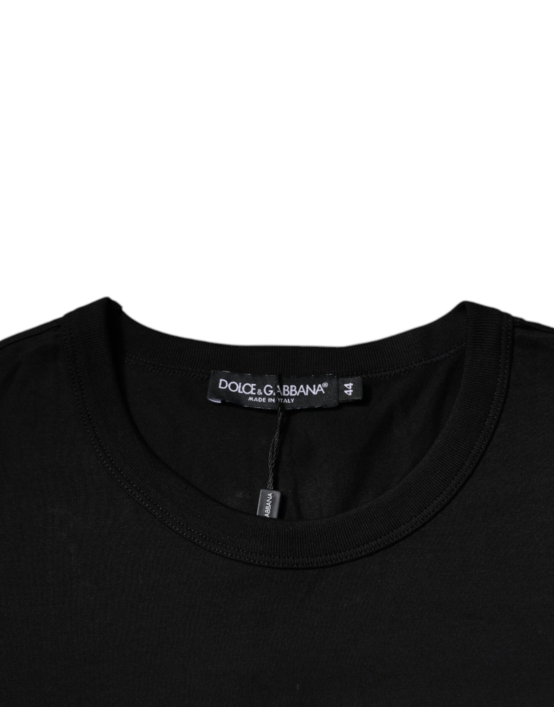 Schwarzes T-Shirt aus Baumwolle mit Rundhalsausschnitt und kurzen Ärmeln