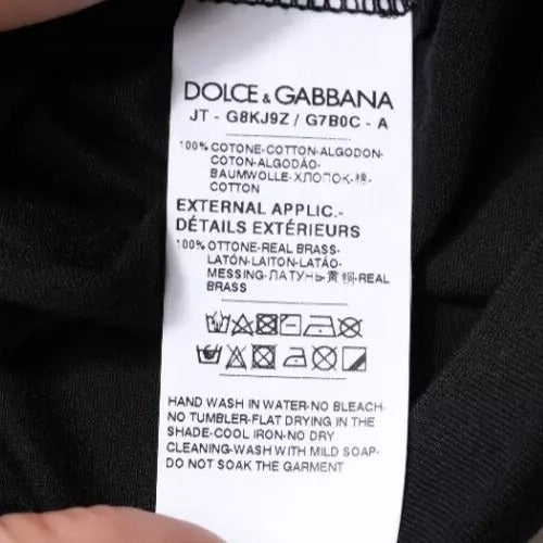 Schwarzes T-Shirt aus Baumwolle mit Rundhalsausschnitt und kurzen Ärmeln