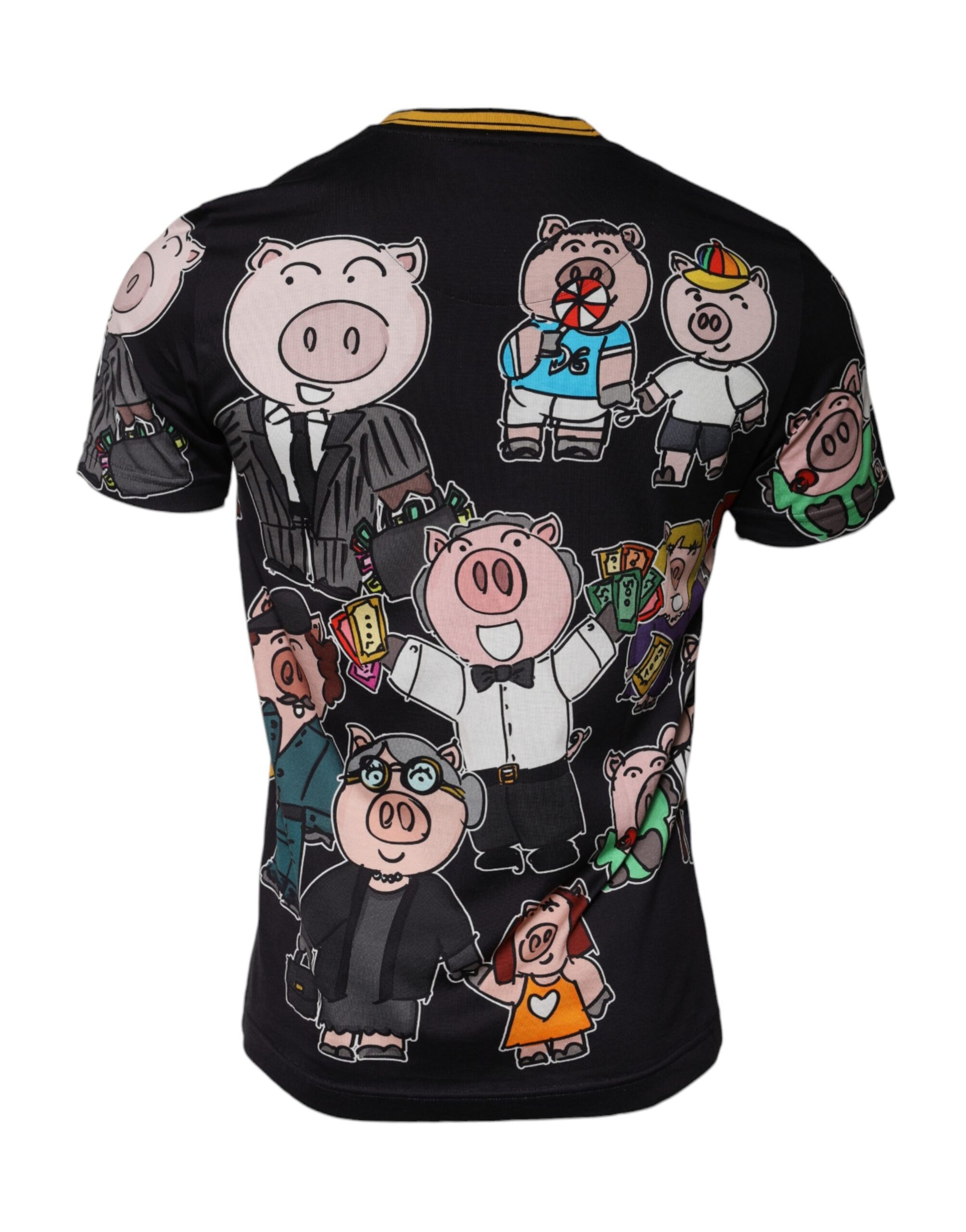 Schwarzes T-Shirt mit Rundhalsausschnitt zum Jahr des Schweins 2019