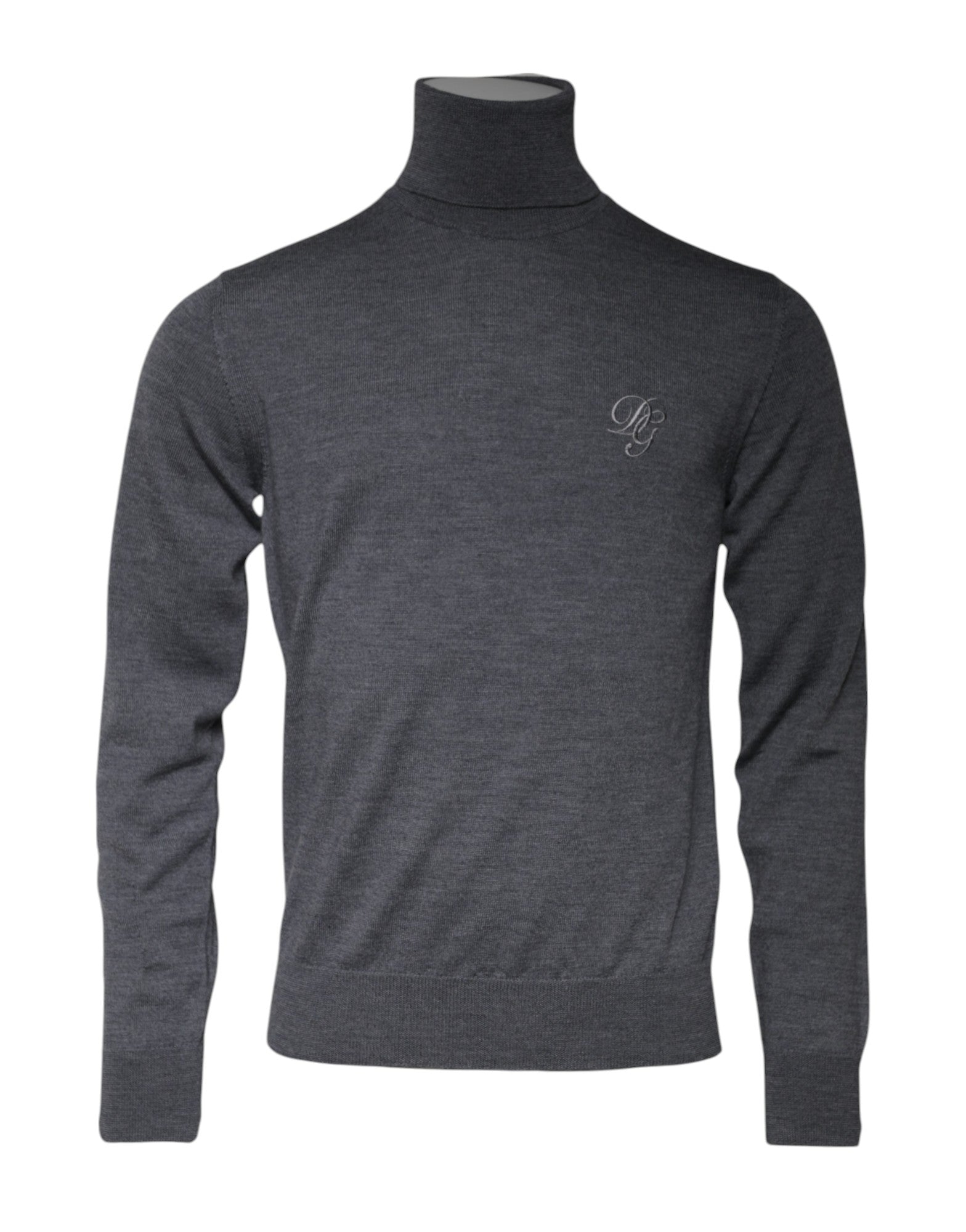 Grauer Rollkragenpullover aus Wolle mit Logo