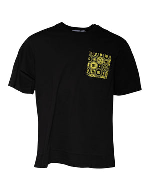 Schwarzes Baumwoll-T-Shirt mit kurzen Ärmeln und Logo-Print