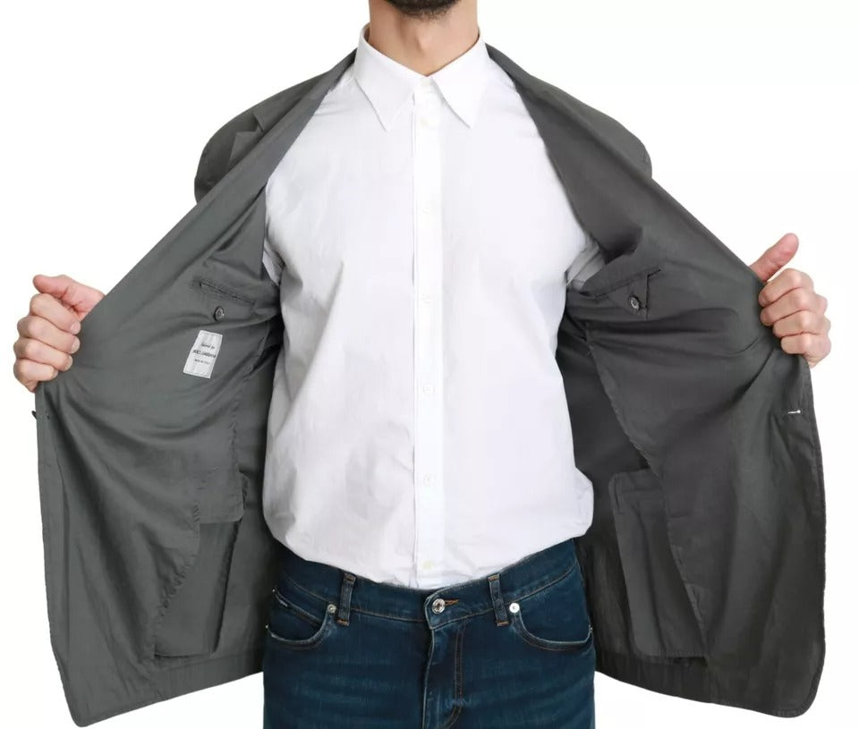 Grauer, einreihiger formeller Blazer aus Baumwolle