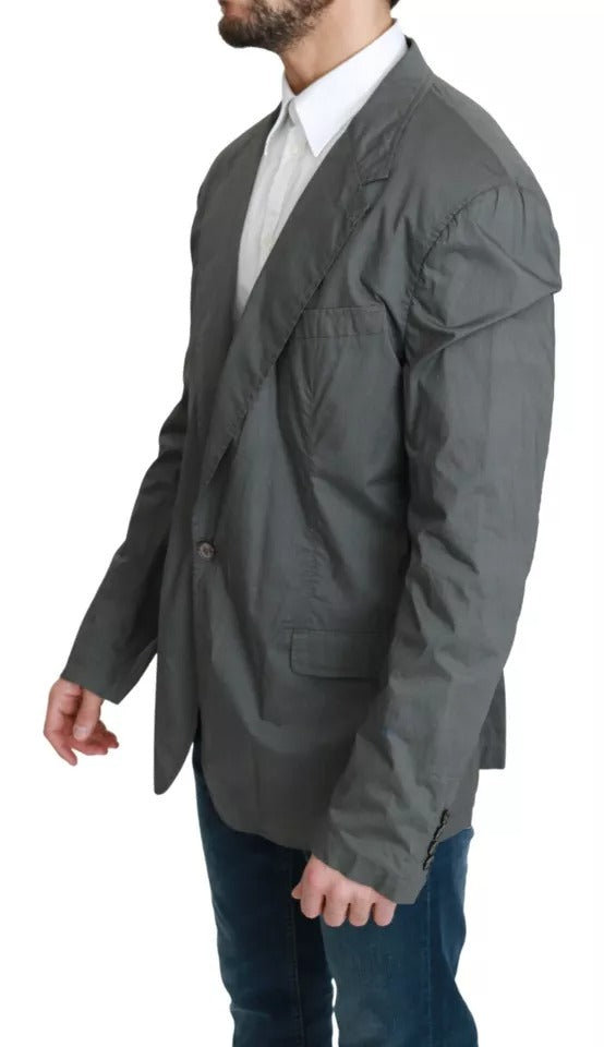 Grauer, einreihiger formeller Blazer aus Baumwolle