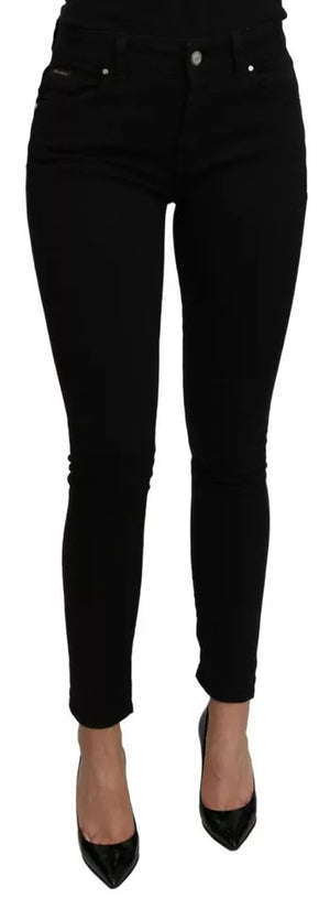 Schwarze Slim-Jeans aus Baumwoll-Stretch mit mittlerer Taille