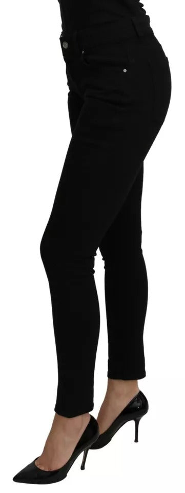 Schwarze Slim-Jeans aus Baumwoll-Stretch mit mittlerer Taille