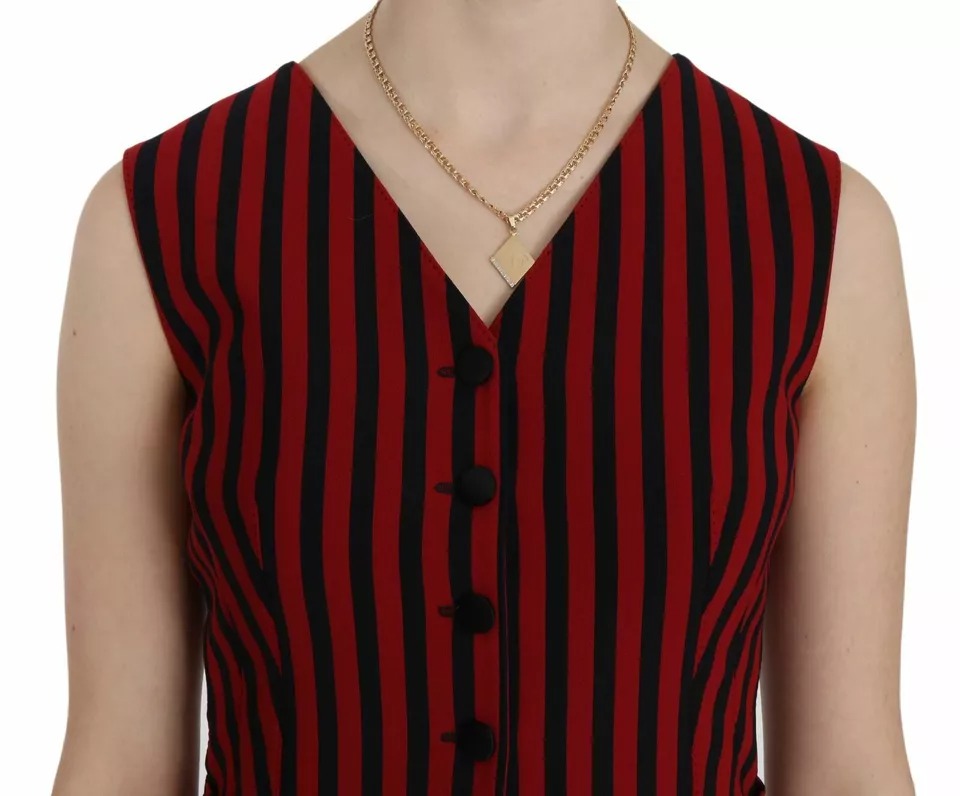 Rot Schwarz Streifen Weste Weste Bluse Top