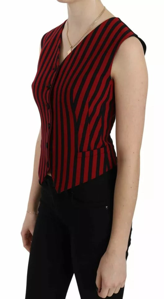 Rot Schwarz Streifen Weste Weste Bluse Top