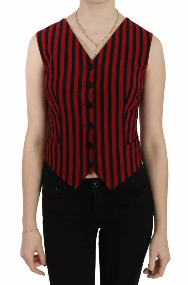 Rot Schwarz Streifen Weste Weste Bluse Top