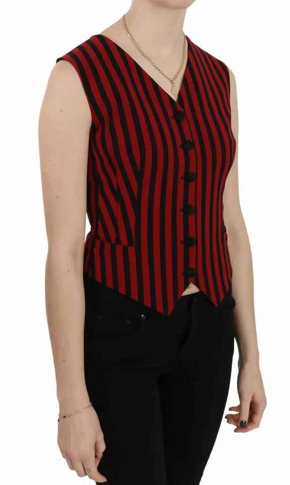 Rot Schwarz Streifen Weste Weste Bluse Top