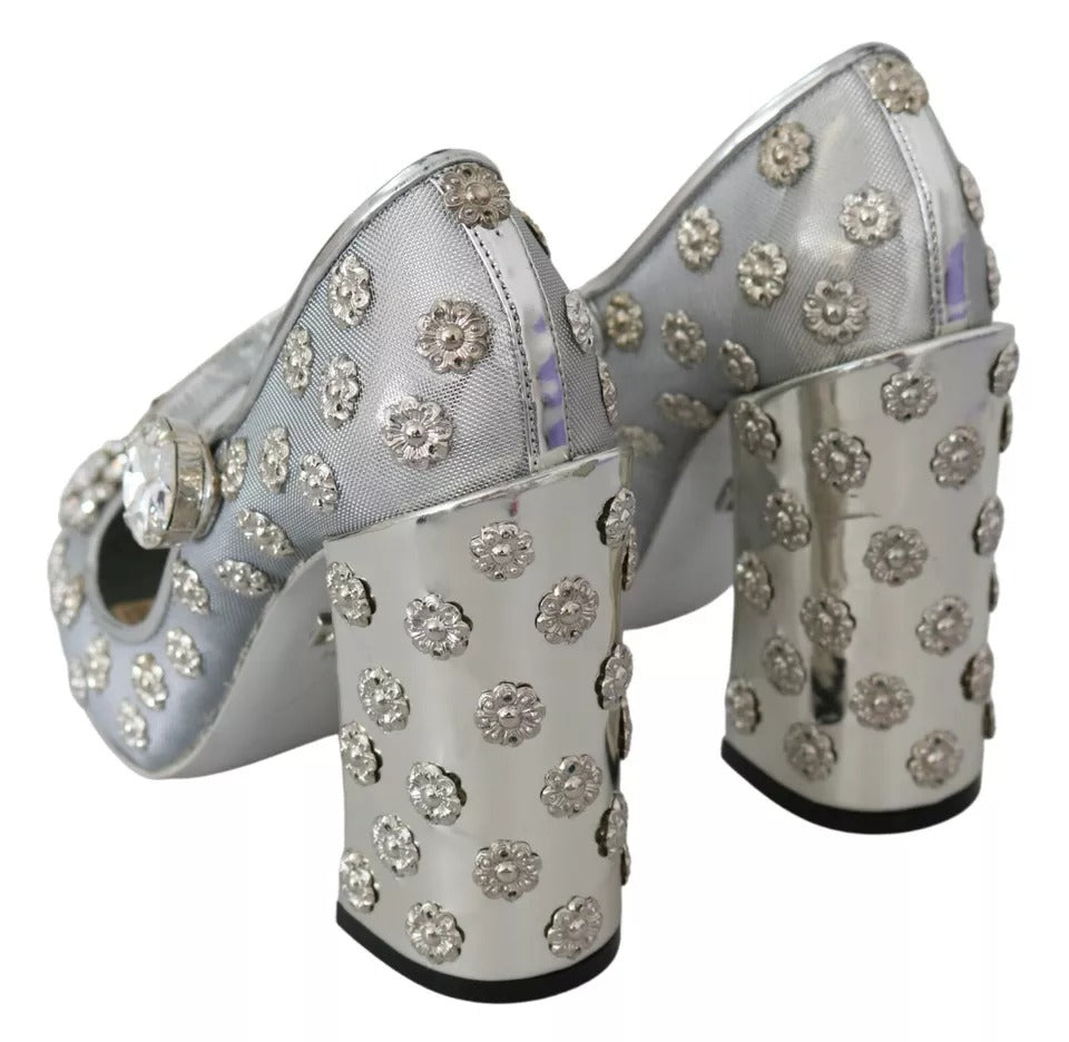 Silberne Mary Janes Pumps mit Kristallnieten