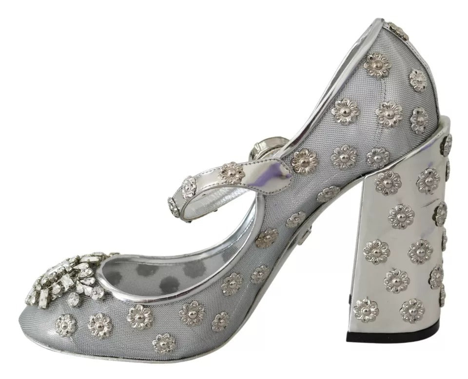 Silberne Mary Janes Pumps mit Kristallnieten