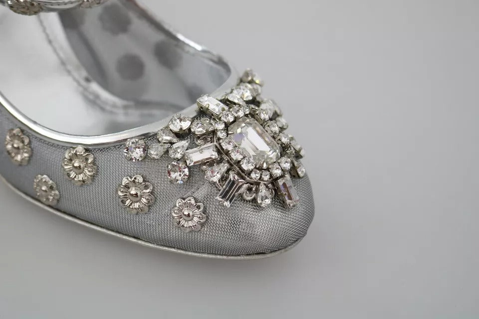 Silberne Mary Janes Pumps mit Kristallnieten