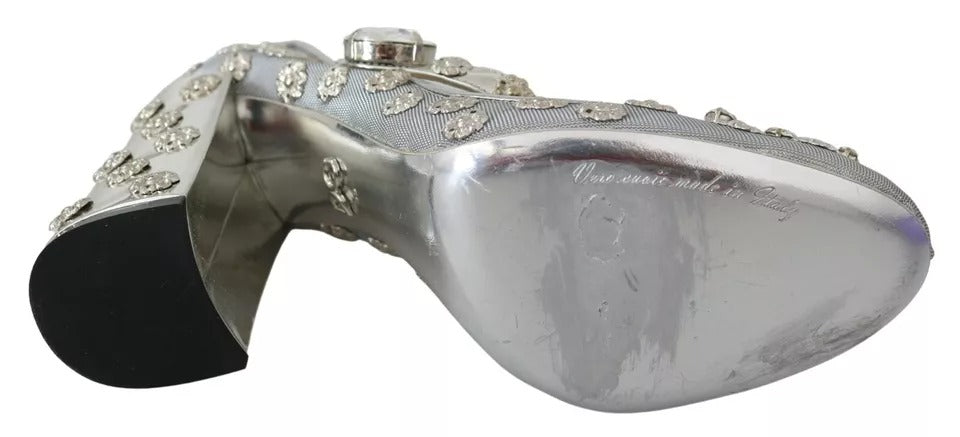 Silberne Mary Janes Pumps mit Kristallnieten