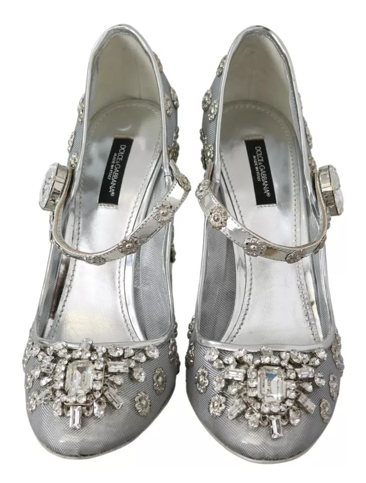 Silberne Mary Janes Pumps mit Kristallnieten
