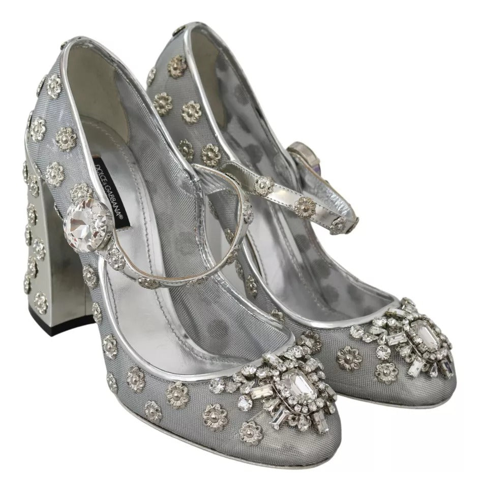 Silberne Mary Janes Pumps mit Kristallnieten