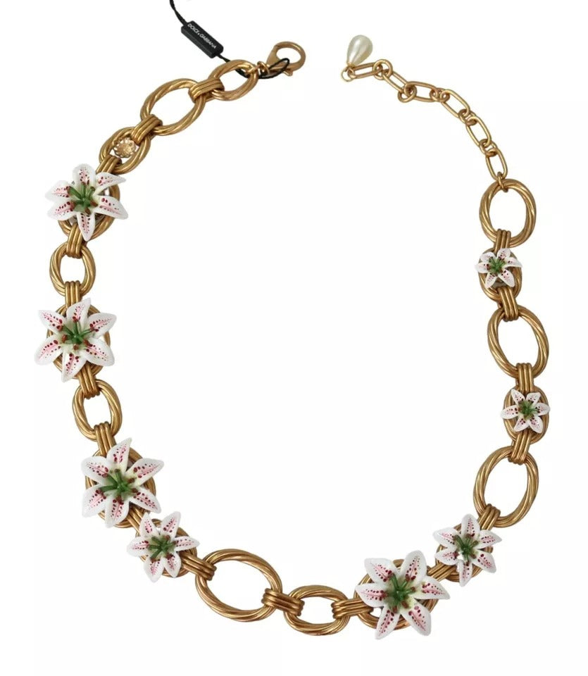 Gold Messing Oversize Kette LILY Blumen Halskette