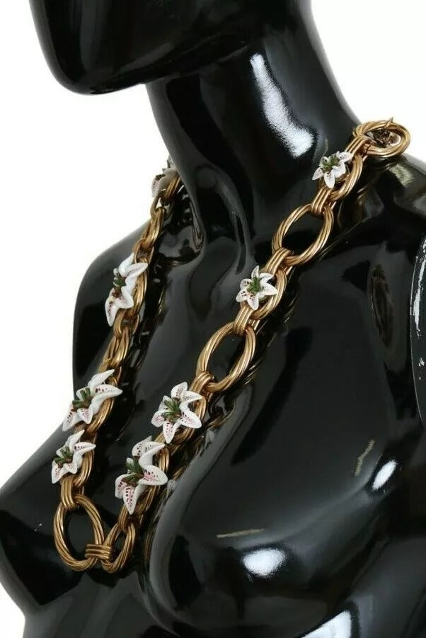 Gold Messing Oversize Kette LILY Blumen Halskette