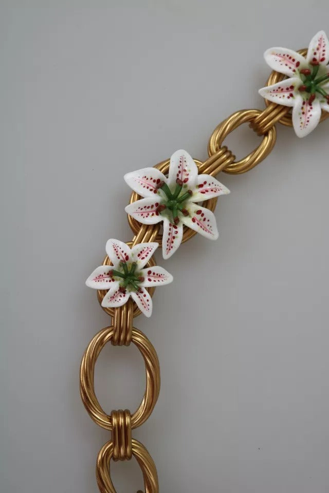 Gold Messing Oversize Kette LILY Blumen Halskette