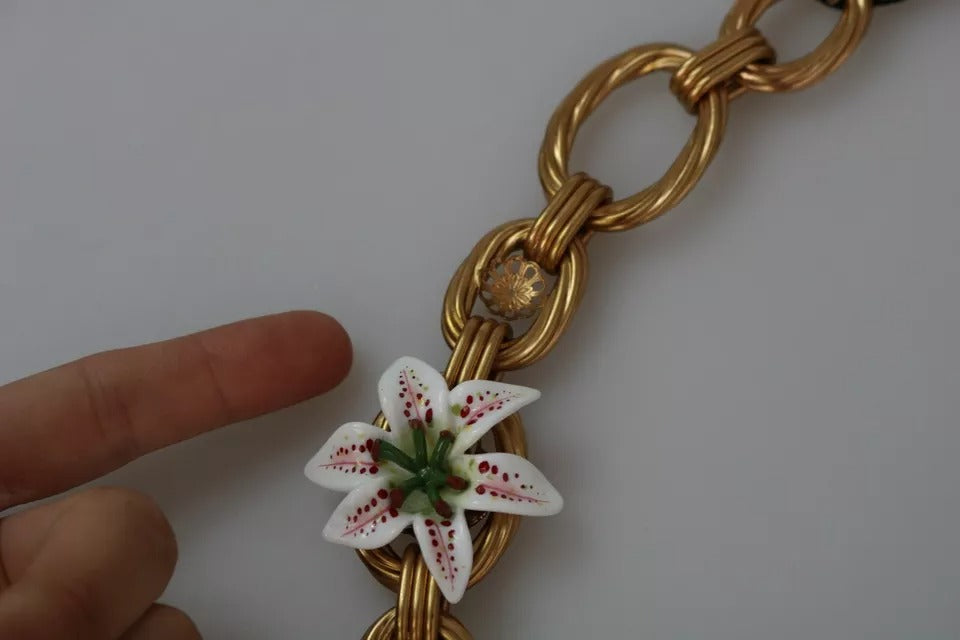 Gold Messing Oversize Kette LILY Blumen Halskette