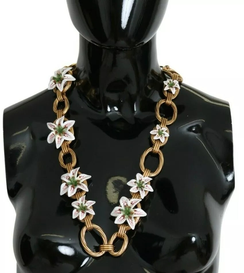 Gold Messing Oversize Kette LILY Blumen Halskette