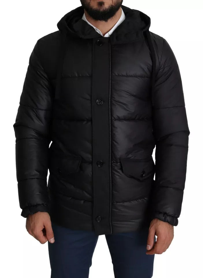 Schwarze Pufferjacke aus Polyester mit Kapuze für Herren