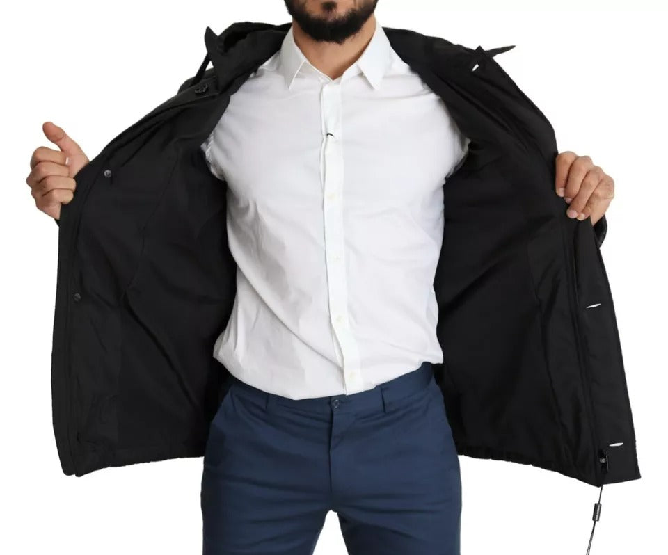 Schwarze Pufferjacke aus Polyester mit Kapuze für Herren