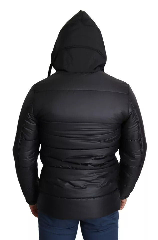 Schwarze Pufferjacke aus Polyester mit Kapuze für Herren