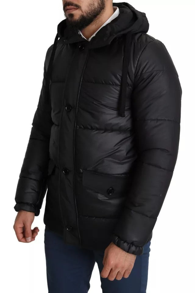 Schwarze Pufferjacke aus Polyester mit Kapuze für Herren