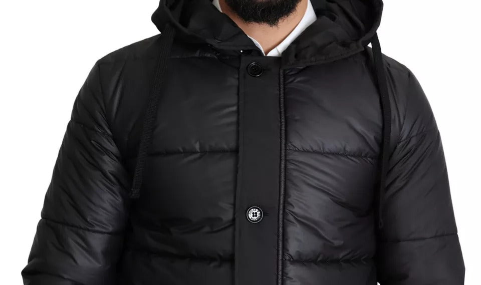 Schwarze Pufferjacke aus Polyester mit Kapuze für Herren