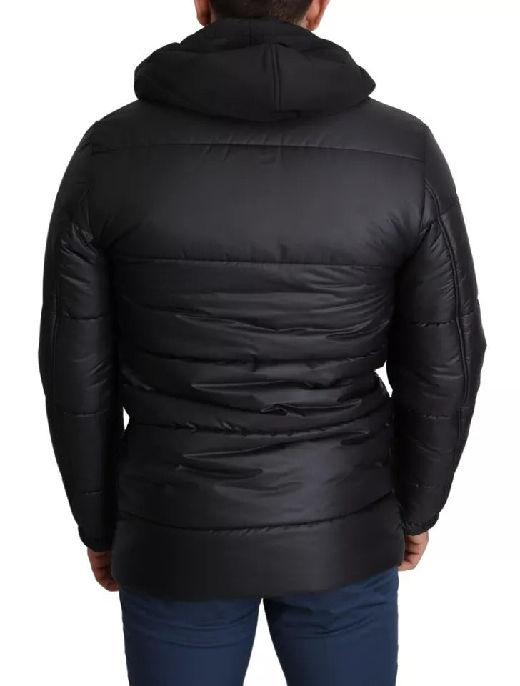 Schwarze Pufferjacke aus Polyester mit Kapuze für Herren