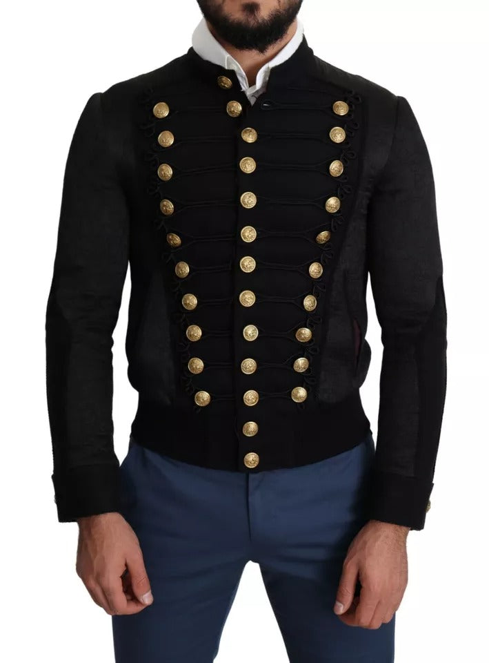 Schwarze Militärjacke mit Knopfverzierung
