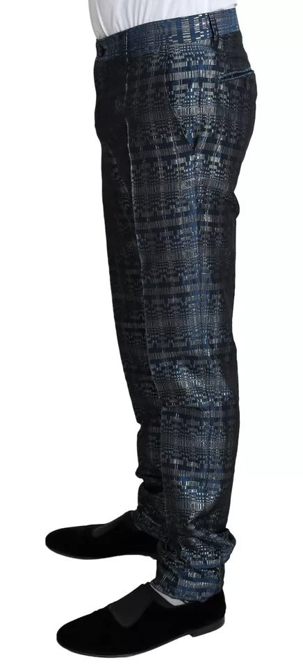 Blau-Silber glänzender 2-teiliger Slim-Gold-Anzug