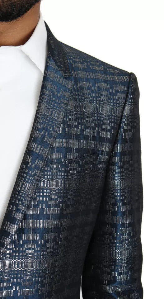 Blau-Silber glänzender 2-teiliger Slim-Gold-Anzug