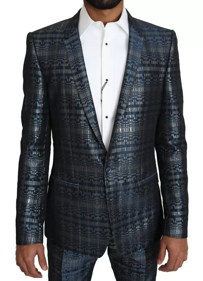 Blau-Silber glänzender 2-teiliger Slim-Gold-Anzug