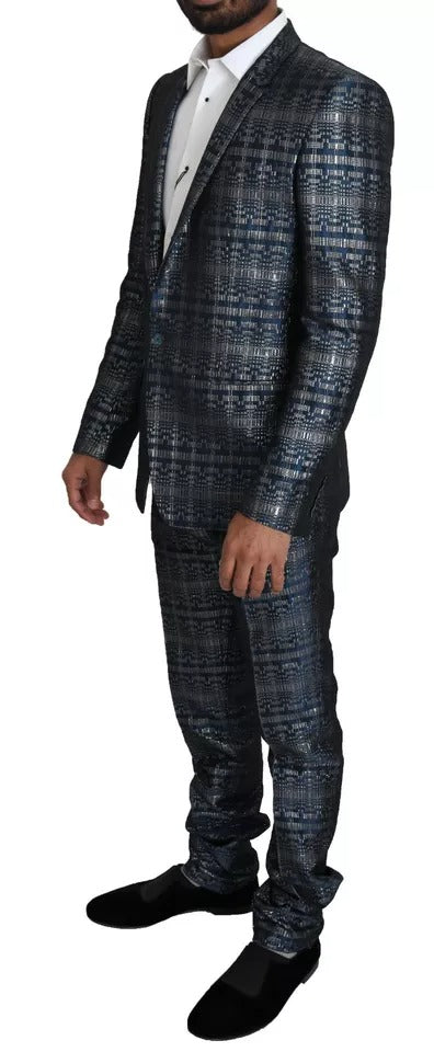 Blau-Silber glänzender 2-teiliger Slim-Gold-Anzug