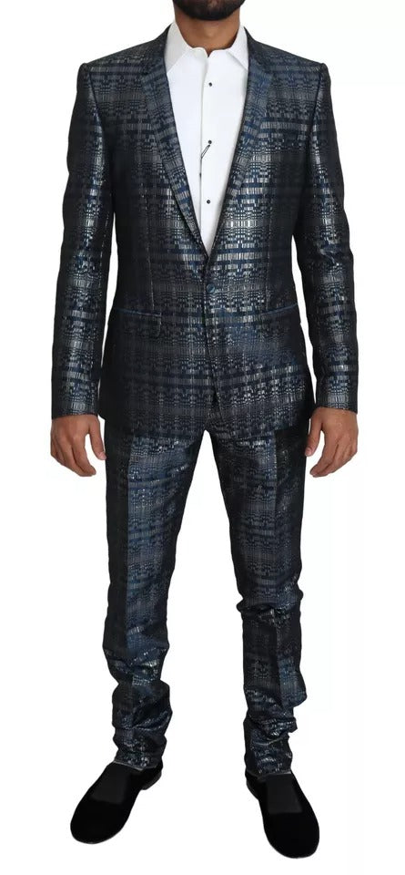 Blau-Silber glänzender 2-teiliger Slim-Gold-Anzug