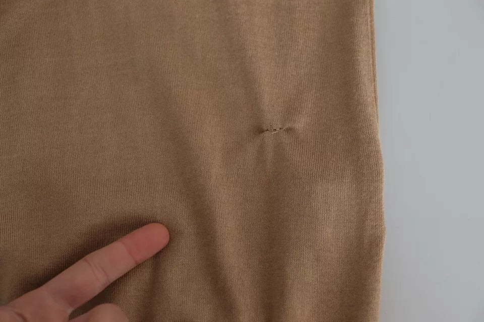 Beigefarbener Rollkragenpullover aus Kaschmir-Seide