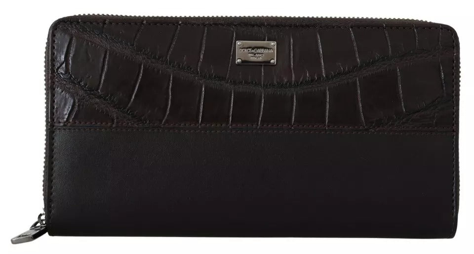 Braune Clutch aus exotischem Leder mit Rundum-Reißverschluss
