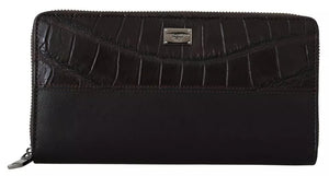 Braune Clutch aus exotischem Leder mit Rundum-Reißverschluss