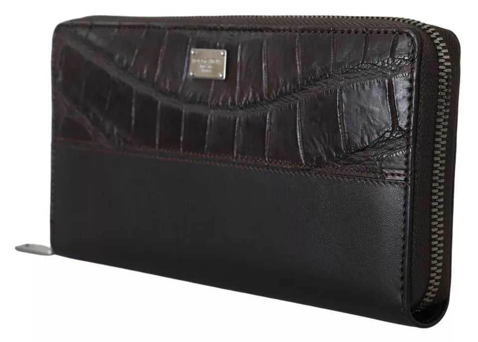 Braune Clutch aus exotischem Leder mit Rundum-Reißverschluss