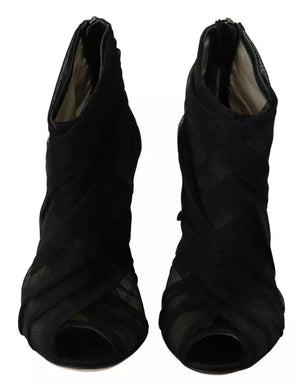 Schwarze Tüll-Stiefeletten mit Stiletto-Absatz