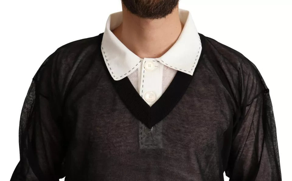 Schwarz-weißes Hemd, einteiliger Pullover