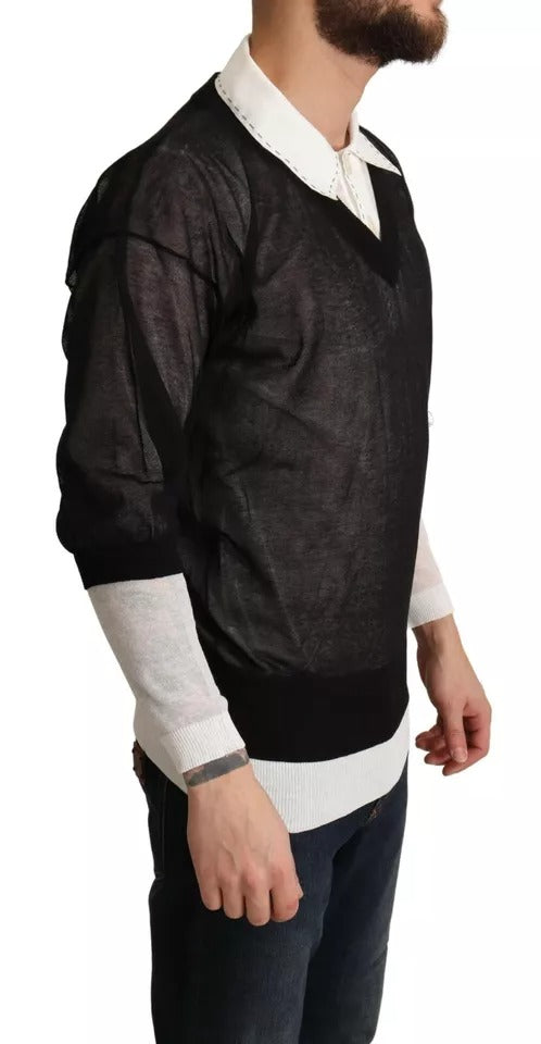 Schwarz-weißes Hemd, einteiliger Pullover
