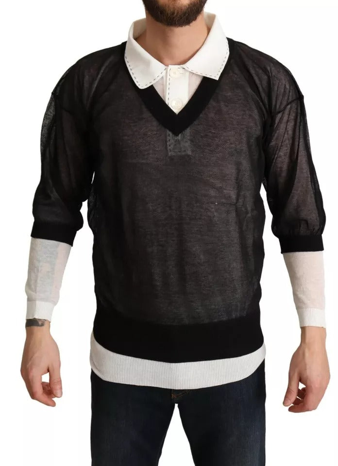 Schwarz-weißes Hemd, einteiliger Pullover
